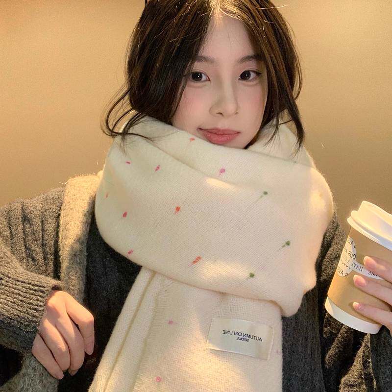 彩虹糖豆围巾女秋冬季2025年新款韩版百搭氛围感学生加厚保暖围脖
