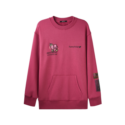 U/TI深粉色圆领印花卫衣女百搭抓毛棉感休闲上衣尤缇时尚冬季新款