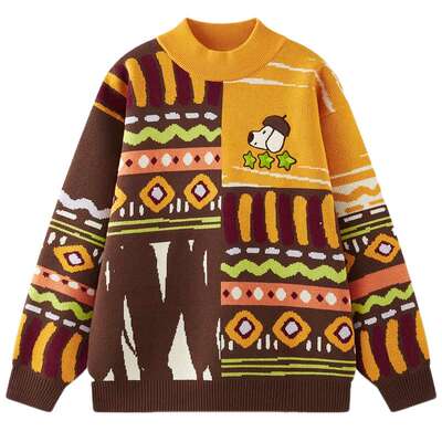 MQD童装男童毛衣针织衫2025冬季新款儿童加厚保暖半高领撞色上衣