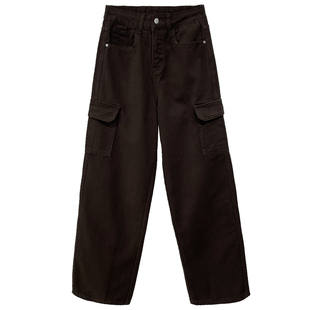 清仓特价 高腰显瘦磨毛薄绒工装牛仔裤女秋冬裤子直筒加绒阔腿裤