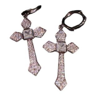 年会珠宝 方糖十字架宝石耳环 Vintage 水滴翅膀锆石耳坠百搭