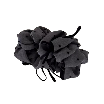 韩系波点褶皱香蕉夹女秋冬新款蝴蝶结飘带后脑勺半扎马尾盘发竖夹