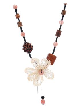 花朵木质编织项链女新中式民族风