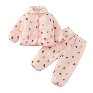 女童睡衣套装冬季加厚珊瑚绒女孩宝宝2025新款儿童家居服开衫冬装