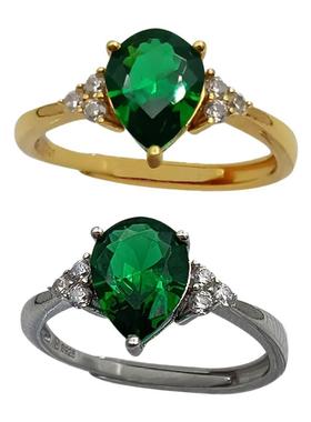 S925银镀黄金白金水滴彩宝女戒指