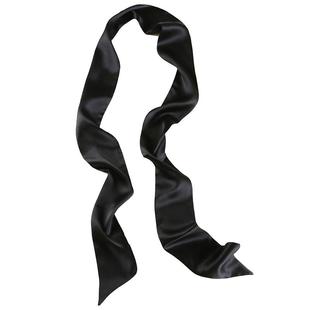 董卿同款真丝飘带丝巾长条女薄款细窄围巾脖子小丝带护颈装饰黑色