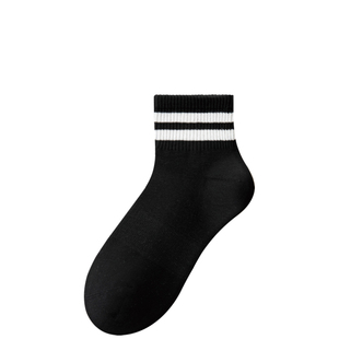 袜子女短袜中短筒100%纯棉春秋款夏季薄款短款条纹防臭吸汗中筒袜