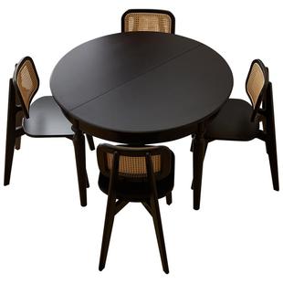 全友家居法式复古风可伸缩圆餐桌小户型客厅实木腿吃饭桌椅组合