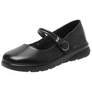 日泰女鞋春季百搭休闲女单鞋真牛皮一字带玛丽珍鞋平底舒适小皮鞋