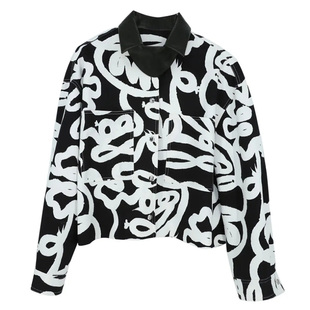 YOUWEI有尾2025春季新品女装主题印花编织皮领夹克外套Y2325117