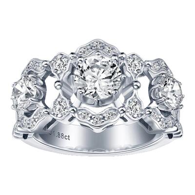 镂空复古蕾丝80分三石戒指女925