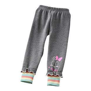 女童薄绒打底裤秋冬款一岁三岁宝宝一体绒外穿长裤小童深灰薄绒裤