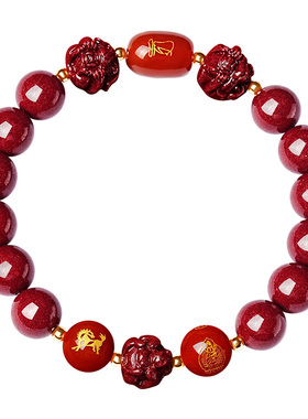 宫里上新朱砂手串男红玛瑙三合马年手链女款正品送妈妈本命年礼物