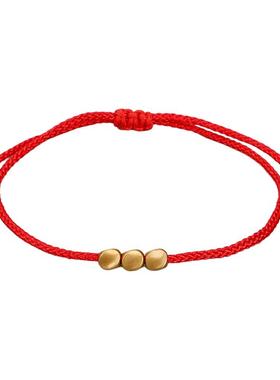 跨境手工编织红绳手链创意不规则铜珠黑绳手链抽拉手链