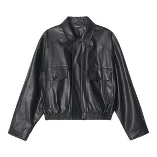 Unvesno(UN)LM风“Boxyfit”短廓型复古皮革男女同款夹克外套防风