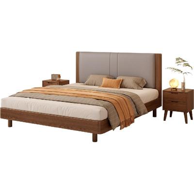 实木软包床1米8双人床橡胶木1米5大床家用主卧出租房小户型齐边床