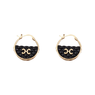 黑色皮质包包耳环2025新款高级感凯旋门耳扣女轻奢气质小香风耳饰