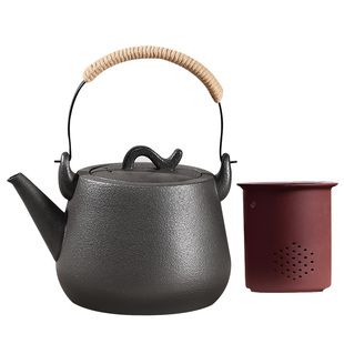 黑陶1.5升烧水壶大壶口复古陶瓷煮茶壶电陶炉煤气明火提梁养生壶