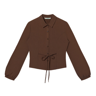 LLANO秋日焦糖绑带收腰衬衫复古气质灯笼袖外搭上衣衬衣女夏秋季