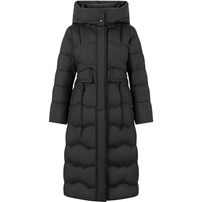 衣香丽影黑色连帽长款羽绒服女