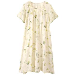 带胸垫睡裙女夏季天丝棉麻短袖睡衣裙2026新款中年妈妈夏款连衣裙