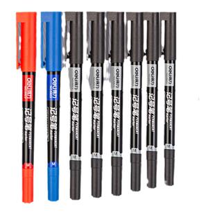 得力文具6824记号笔黑色小双头粗头细头油性美术勾线笔红色CD光盘笔标记笔多种颜色幼儿园学生用防水彩色细笔