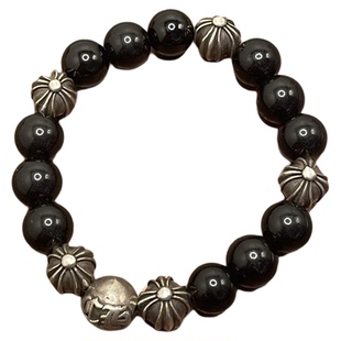 王嘉尔黑曜石十字架泰银珠手串镀纯银高级感玛瑙宝剑痞帅手链潮男