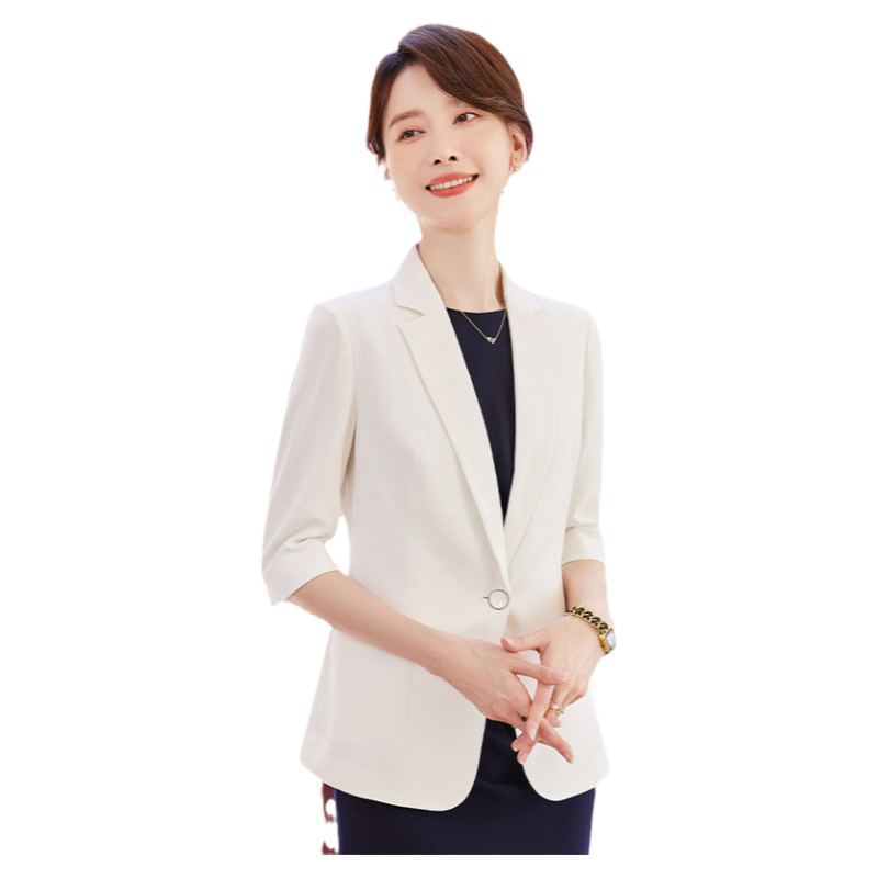 诗璐雅五分袖商务白色西装外套