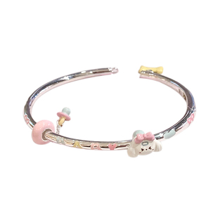 marshmellow珠宝商店beads镀银串珠手镯子手链叠戴素圈女生款套装