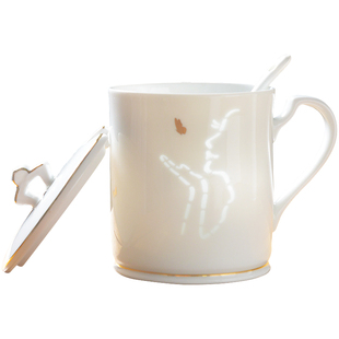 古镇陶瓷景德镇玲珑陶瓷茶杯马克杯带盖带勺简约水杯杯子情侣杯