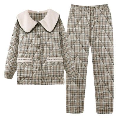 睡衣女士冬季珊瑚绒夹棉家居服