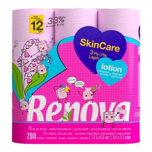 Renova樱花粉色玫瑰有芯卷纸彩色卷筒纸家用12卷卫生纸巾办公宿舍