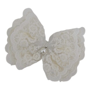 仙气~双层蕾丝仙女风奶油色蝴蝶结发夹后脑后发卡马尾夹女发饰