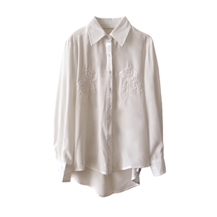 春季法式浪漫白色老钱衬衫女宽松长袖钉珠衬衣韩系氛围感穿搭上衣