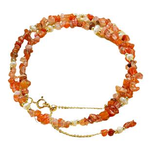 丹枫如火天然半宝石南红玛瑙碎石珍珠项链女原创锁骨链毛衣链小众