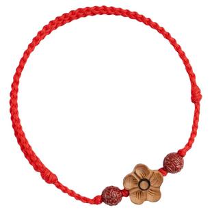 桃木红绳朱砂小桃花手链女护身手绳脚链宝宝儿童婴儿放惊吓本命年