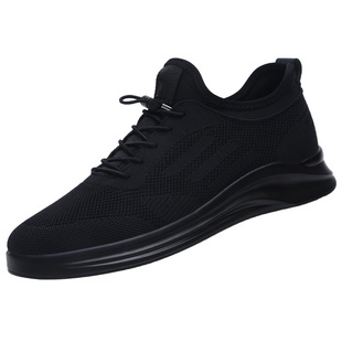 男鞋春季2026新款运动鞋黑色飞织网面透气百搭鞋子男士休闲鞋夏款