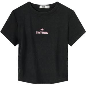 森马短袖T恤女短款做旧套头衫潮酷个性夏季正肩修身字母上衣时尚