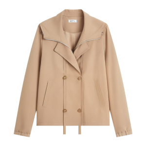 采多宝大码女装胖mm2026春季新款肌理感连帽短款宽松显瘦风衣外套