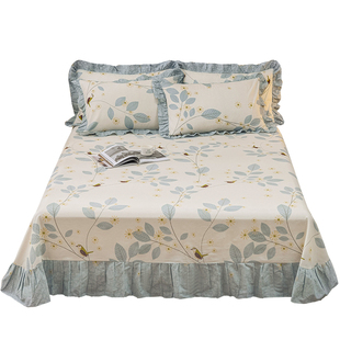 花边纯棉大床单单件100全棉大尺寸加大大床被单枕套三件套250x270