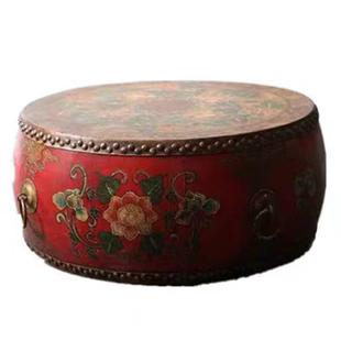 鼓墩鼓凳艺海家具新中式彩绘牛皮摆件花盆鼓茶几鼓圆形功夫茶鼓桌