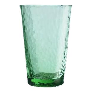 日式锤目纹翡翠绿色玻璃杯西餐厅柠檬水杯酒店家用果汁饮料牛奶杯
