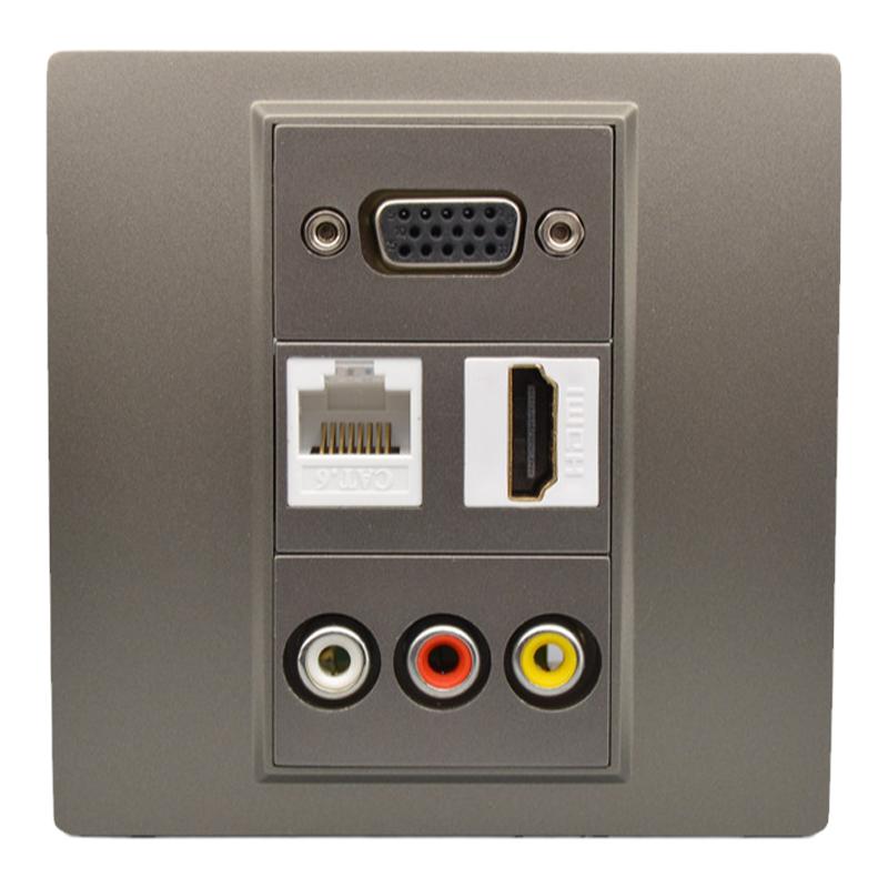 VGA电脑高清音视频插座86型多媒体HDMI+网络+AV投影仪多功能面板