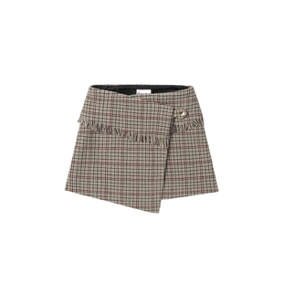 IT GANNI女装千鸟格半身裙新款甜美复古不对称围裹式短裙F95921XN