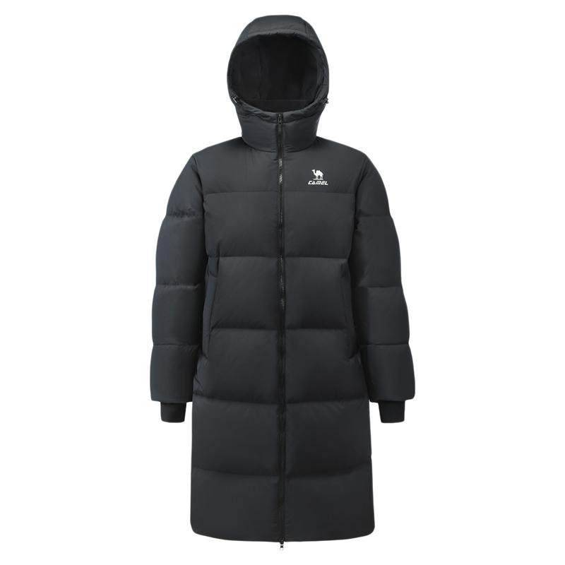 骆驼运动中长款羽绒服女款冬季黑色加厚北影连帽羽绒外套男