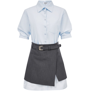 【两件套】ONLY2026春季新款显瘦A型剪裁不规则裙摆衬衫短连衣裙