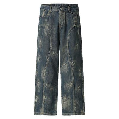 说不上来宽松直筒阔腿牛仔裤