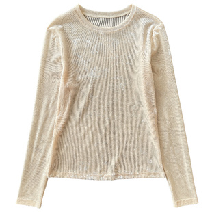 秋冬高级感小圆领金丝绒打底衫女长袖2025新款钻石毛洋气内搭小衫