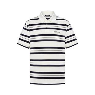 【蚕丝珠地】比音勒芬男士上衣潮流休闲撞色条纹短袖POLO衫T恤