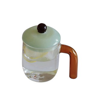 莨物原创北欧手工带盖可加热高硼硅玻璃杯咖啡杯早餐杯牛奶杯水杯